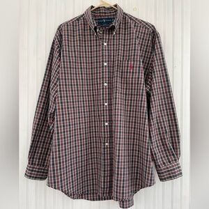 Ralph Lauren Men’s Navy Red Plaid Blake Button Down Shirt Size Large